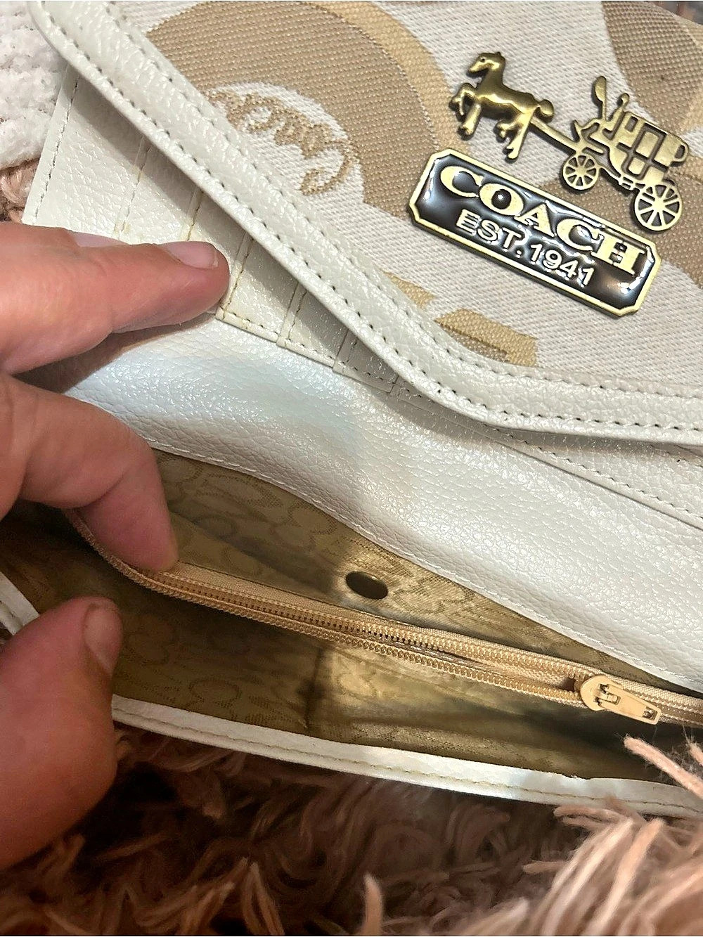 Coach Signature Canvas Flap Wallet in White & Brown - Picture 2 of 6